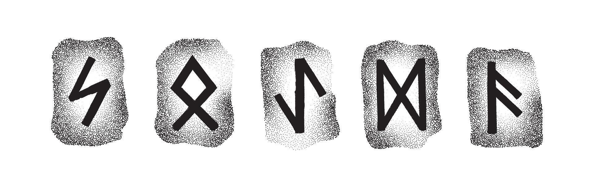 Elder Futhark runes engraved on stones. Norse mythology, Viking era. Scalable, monochrome design. Perfect for graphic projects. Eihwaz, Odal, Sigel, Dagaz, Ansuz by dot. vector