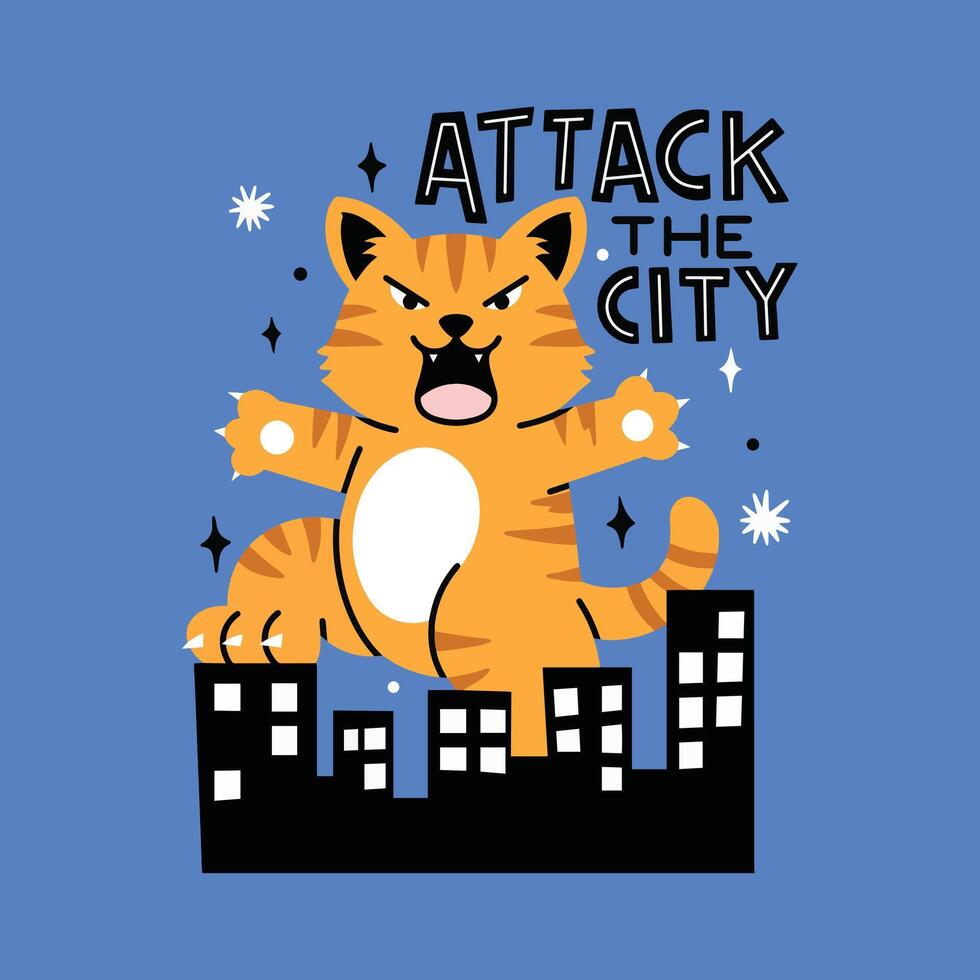 Cute cat attack the city vector