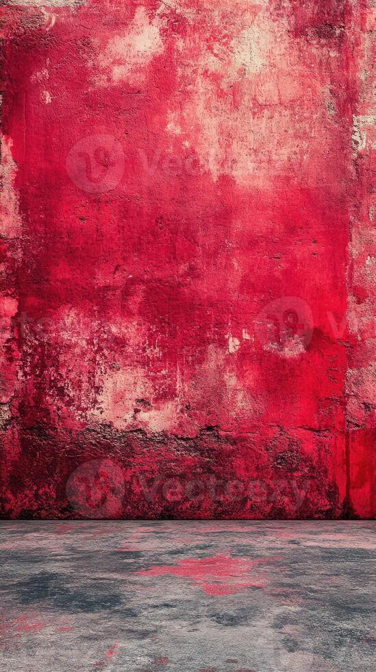 Vibrant red textured wall with a rough surface and subtle gradients in shades of red and gray photo