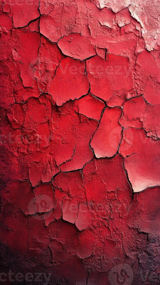 Cracked red wall texture shows vibrant patterns and deep contrasts on an old surface photo