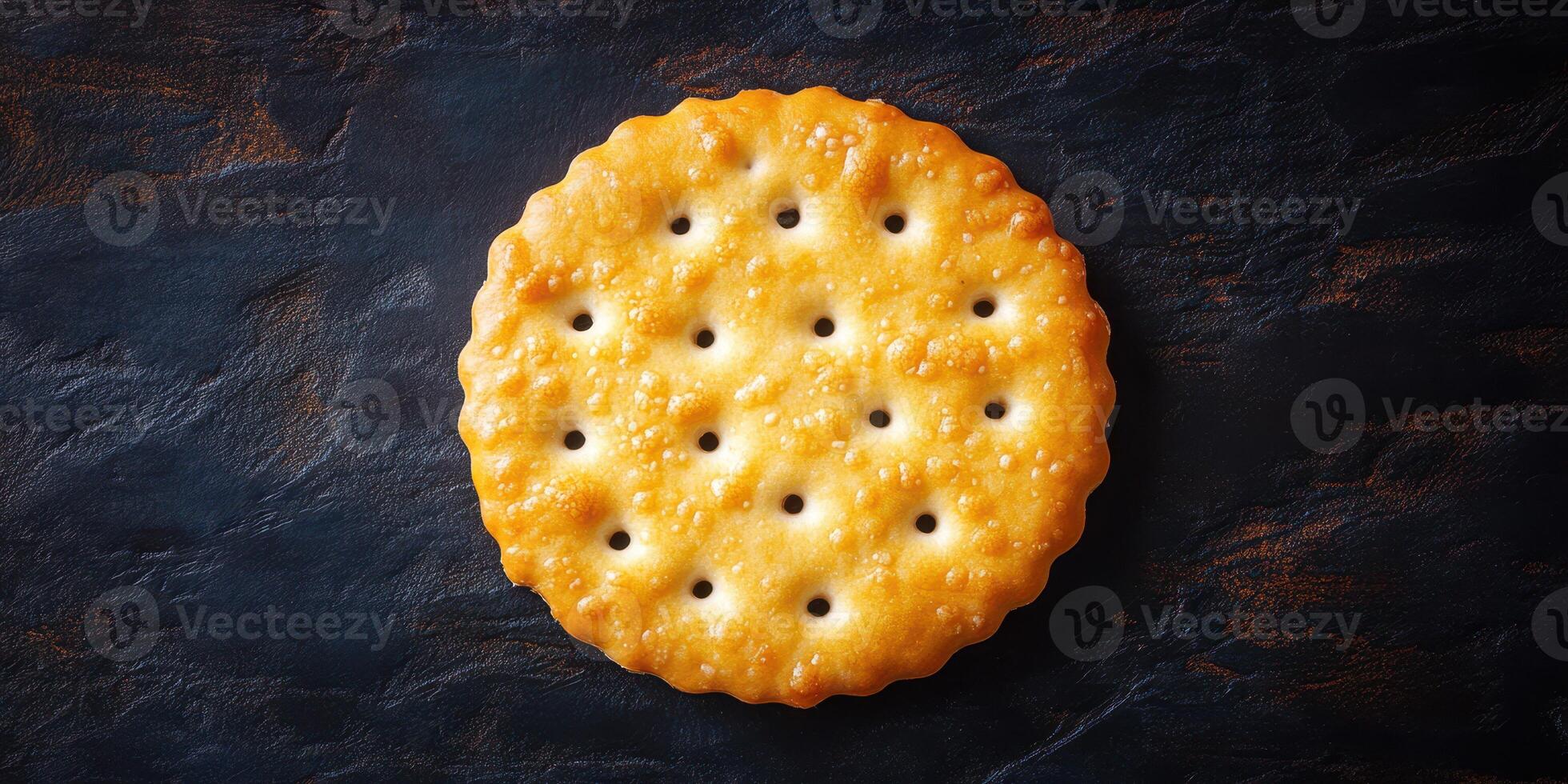 Round crispy cracker resting on a dark surface ready for snacks or toppings at any gathering photo