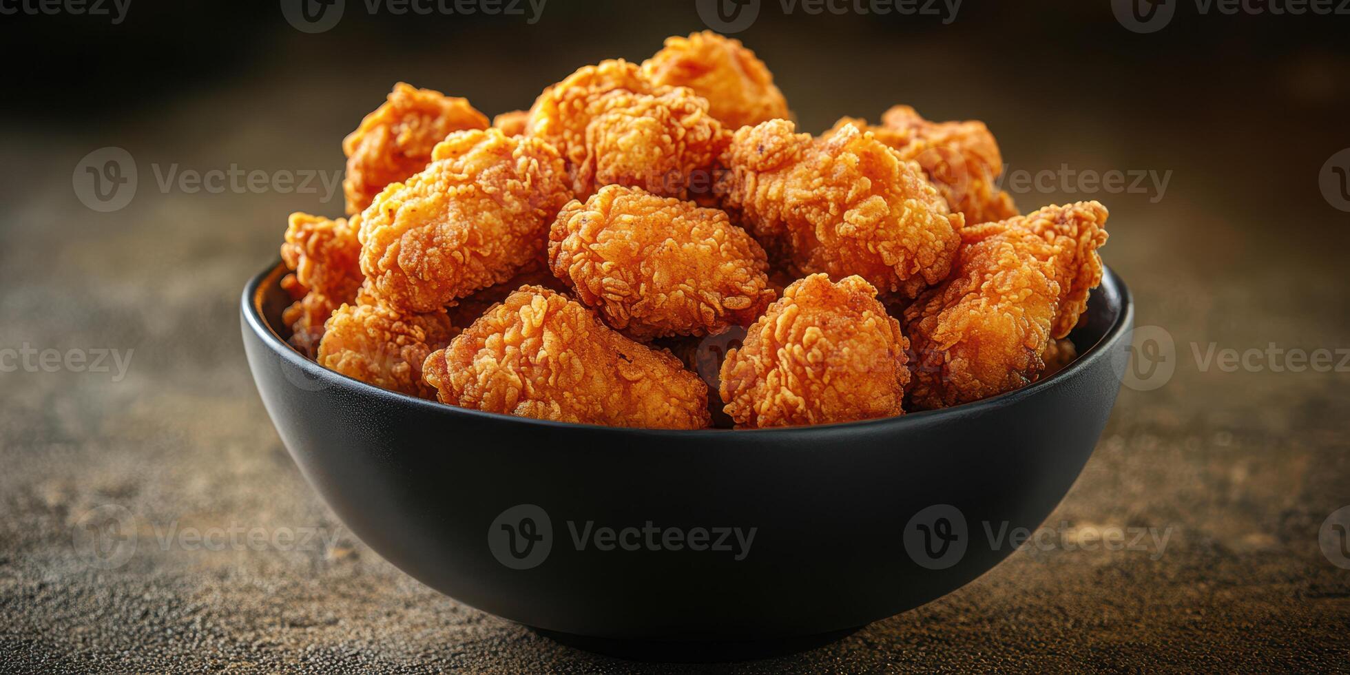 Crispy golden fried chicken bites served in a black bowl ideal for sharing at gatherings or parties photo