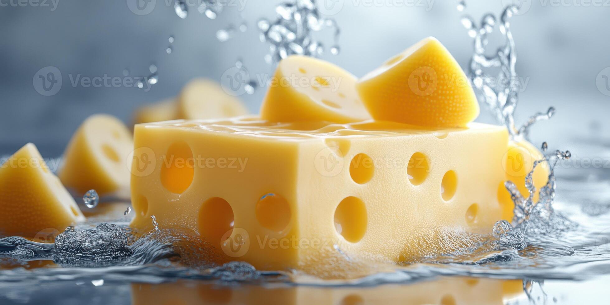 Melted cheese splashes into water, creating an engaging and dynamic culinary moment photo