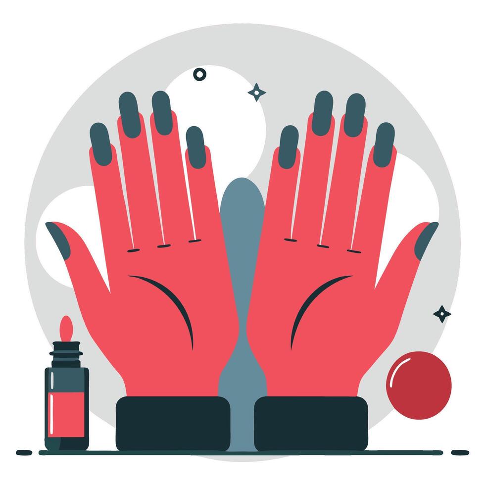 Manicure Hands Displaying Nail Art Concepts with Vibrant Colors and Artistic Designs vector