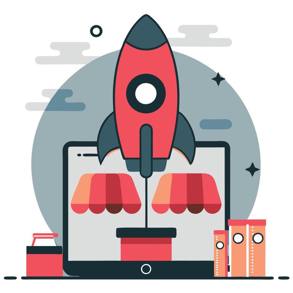 Conceptual Illustration of a Product Launch Marketing Campaign with Key Strategies vector