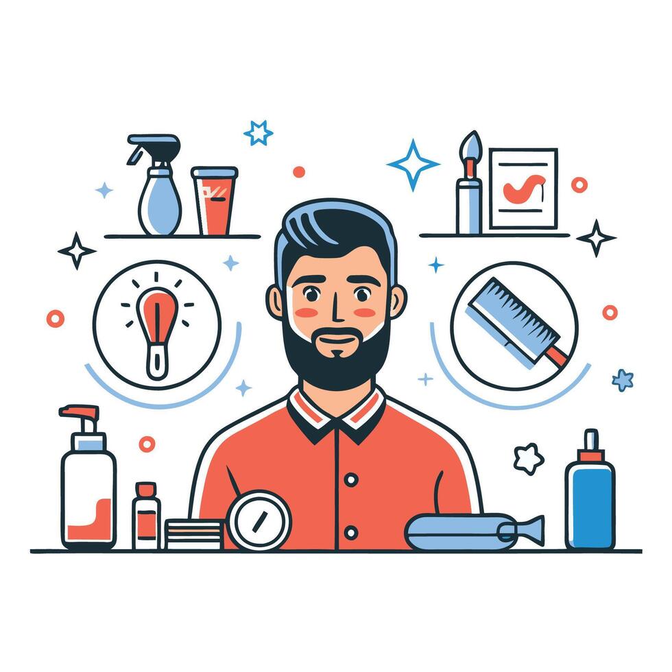 Comprehensive Male Grooming Concept Illustration for Personal Care and Style vector