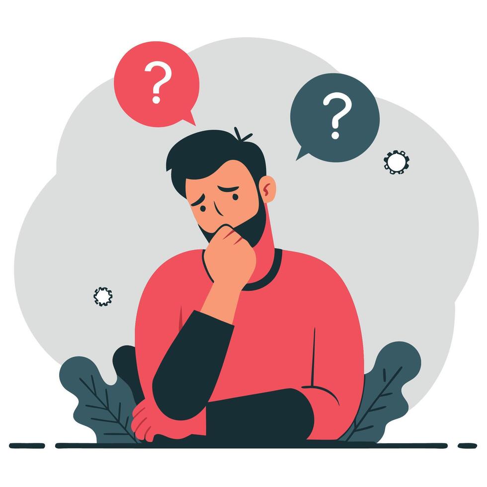 Thoughtful Man Pondering a Cerebral Concept with Mind Map vector