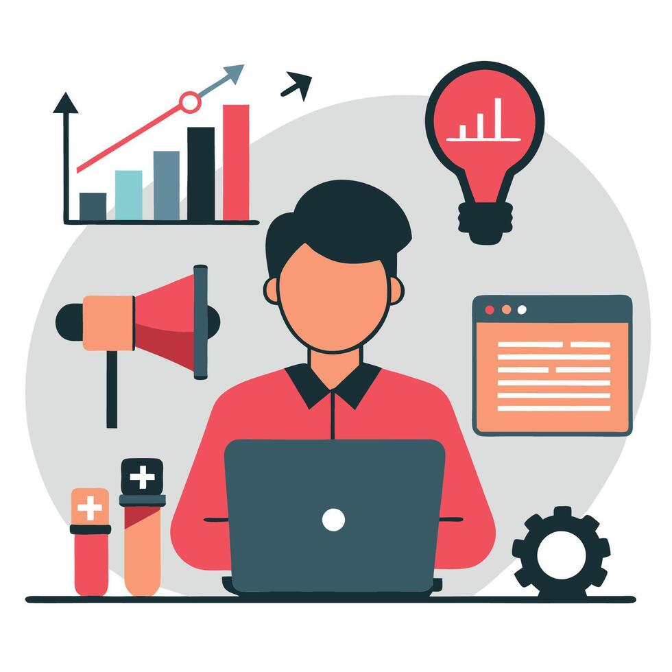 Illustrative Depiction of Marketing Consulting Concepts for Enhanced Business Strategies vector