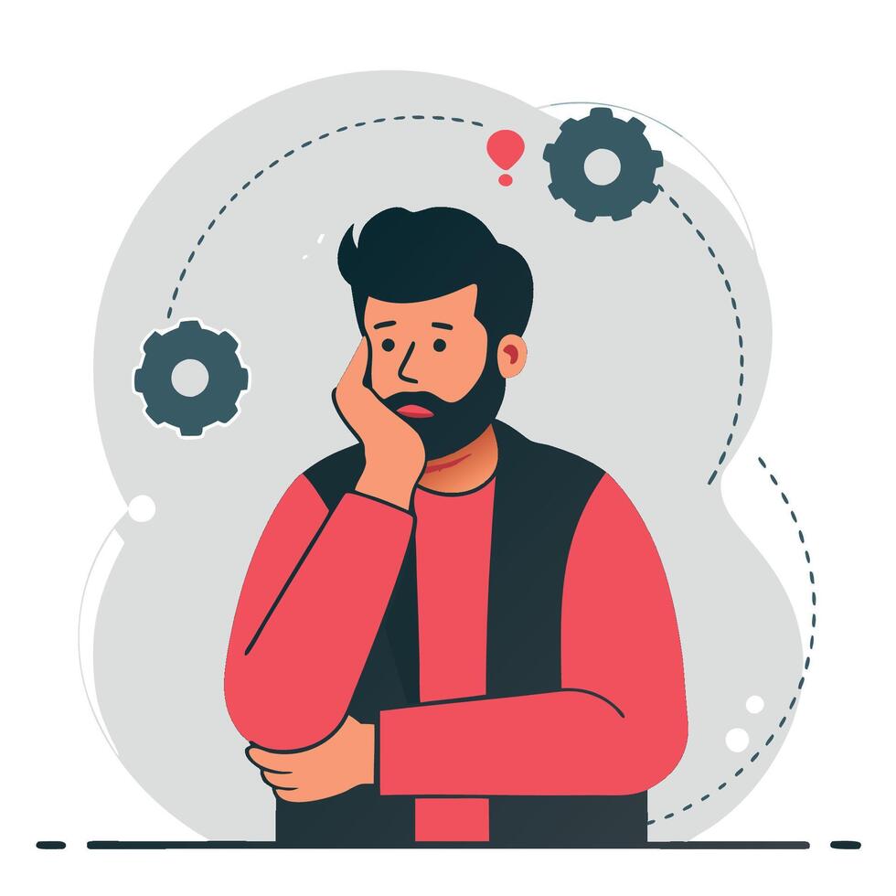 Conceptual Illustration of a Man Deep in Thought Embracing His Ideas vector