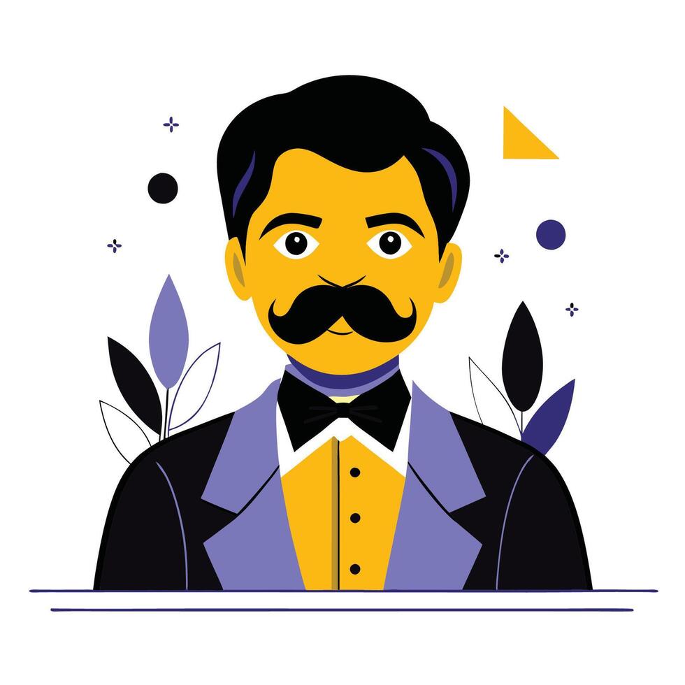 Conceptual Illustration Depicting a Man with a Mustache Wearing a Hat vector