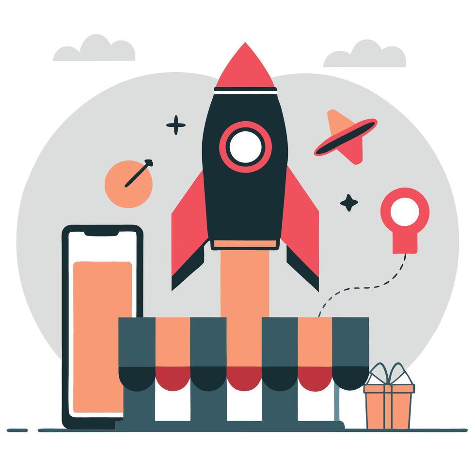 The Future of Market Launch Visualized in a Stunning Concept Illustration vector