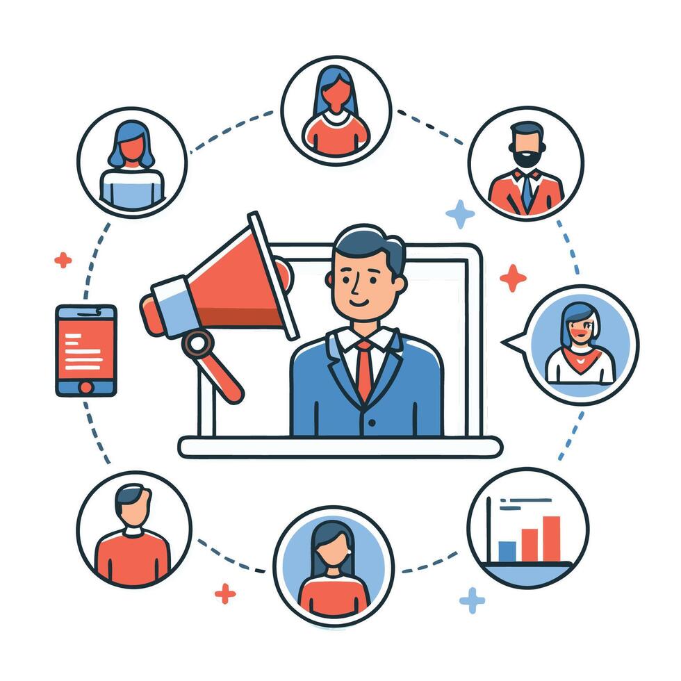 Marketing Promotion Strategy and Conceptual Illustration for Enhanced Brand Exposure vector