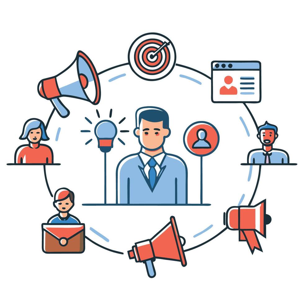 Illustrative Concept Depicting the Convergence of Marketing and Promotion Strategies vector