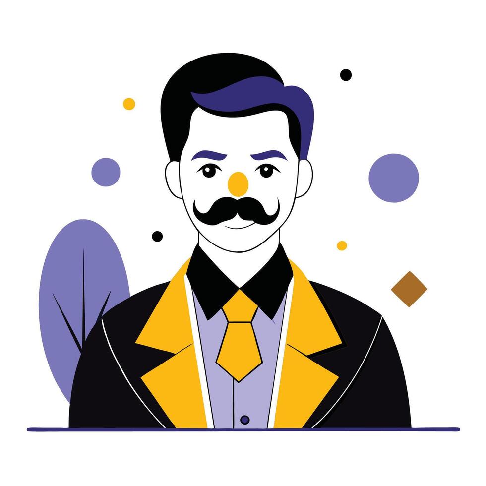 Portrait of a Man with a Stylish Mustache and a Thoughtful Expression vector
