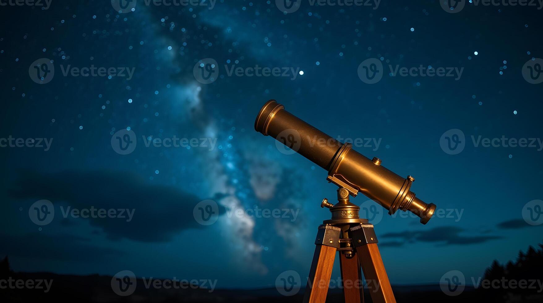 Telescope under starry night sky with Milky Way in background. photo