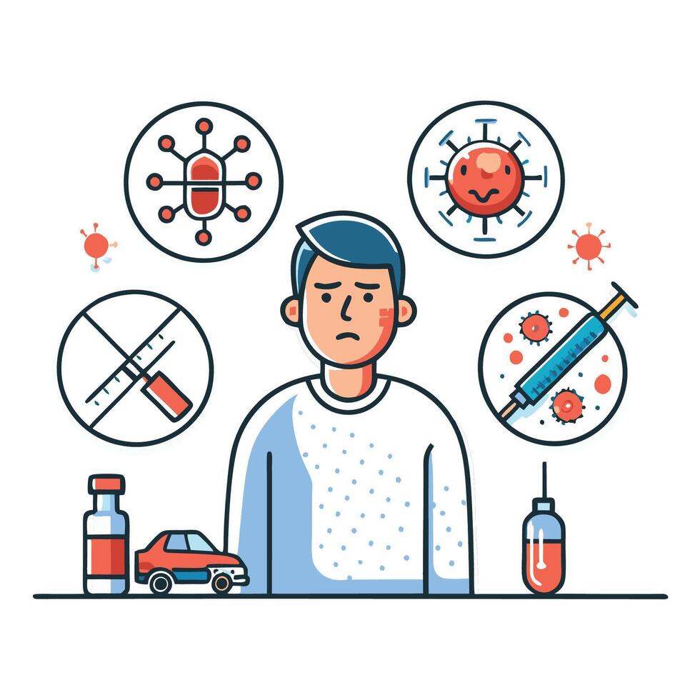 Comprehensive Illustration of Measles Concept with Key Symptoms and Treatment vector