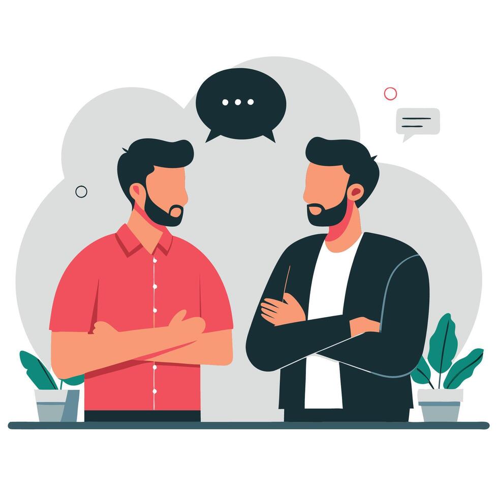 Concept Illustration of Men Engaging in Thoughtful Discussion vector