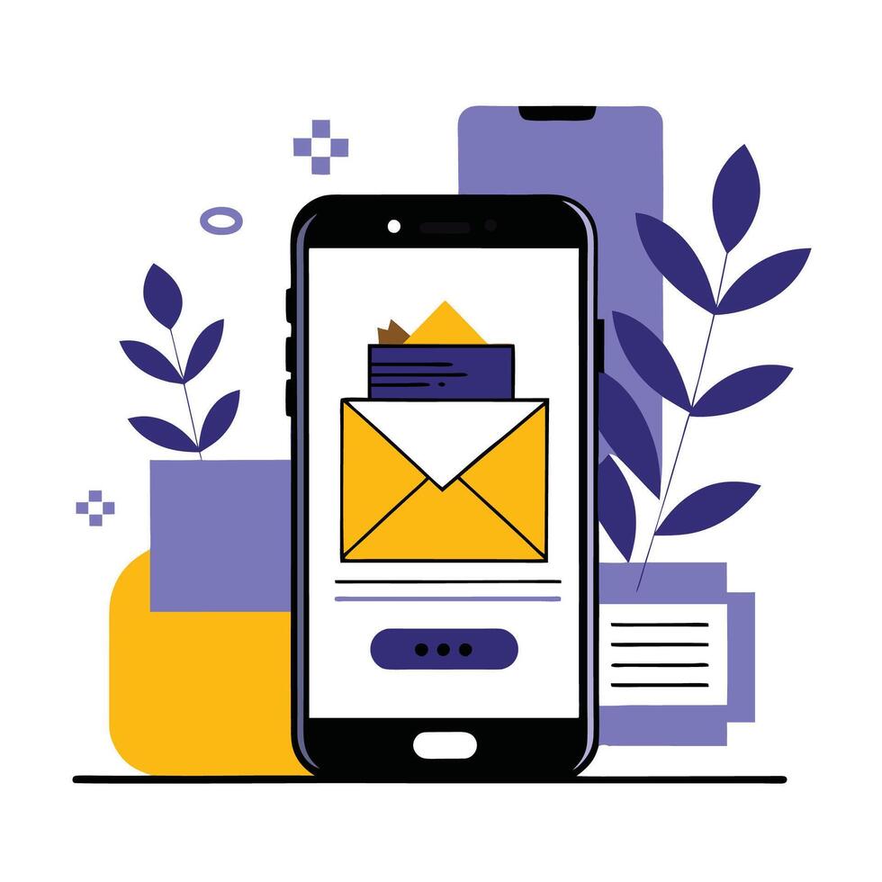 Modern Mobile Messaging Inbox Concept on Phone Screen vector