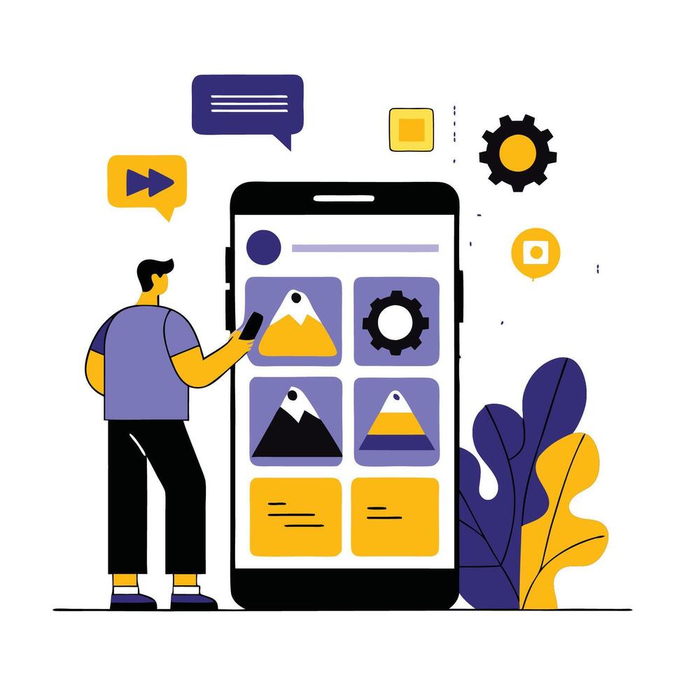 Mobile App Interface and User Experience Conceptual Illustration vector