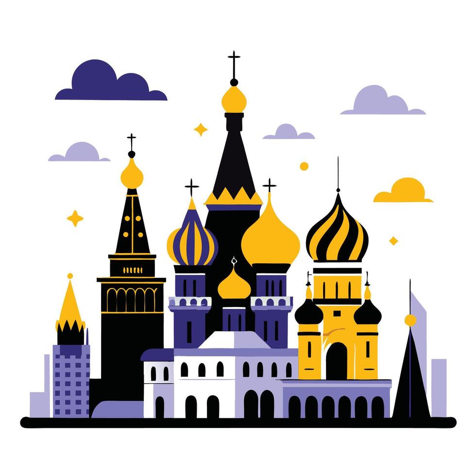 Moscow City Concept Illustration Depicting Modern Architecture and Landmarks vector