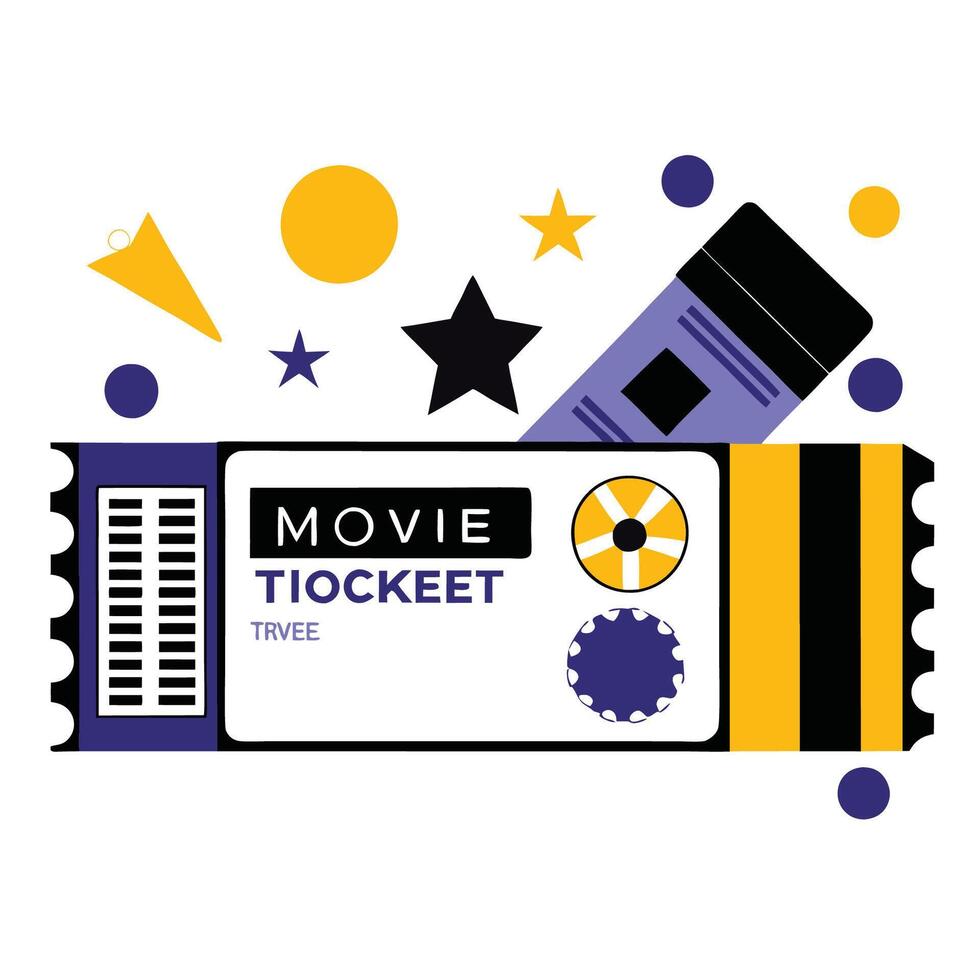 Conceptual Illustration of a Movie Ticket and Popcorn against a Black Background vector