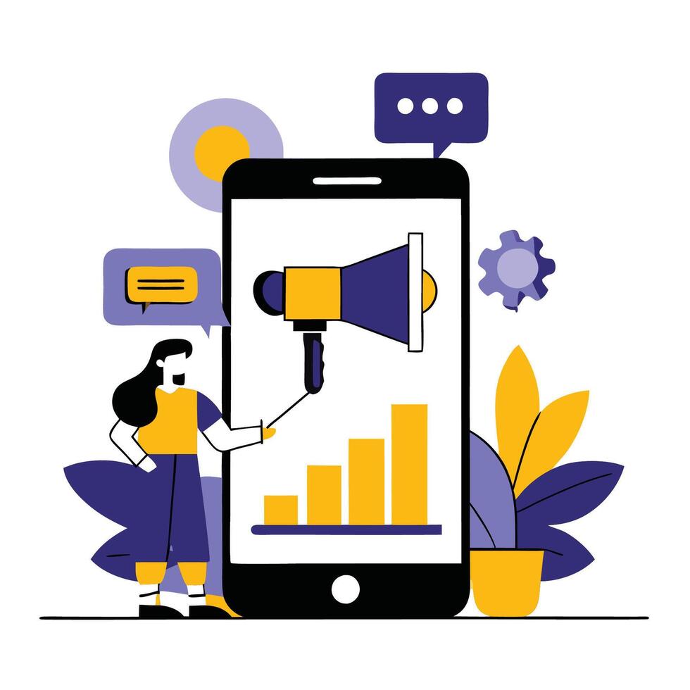 Innovative Concept for Mobile Marketing with Eye catching Illustration vector