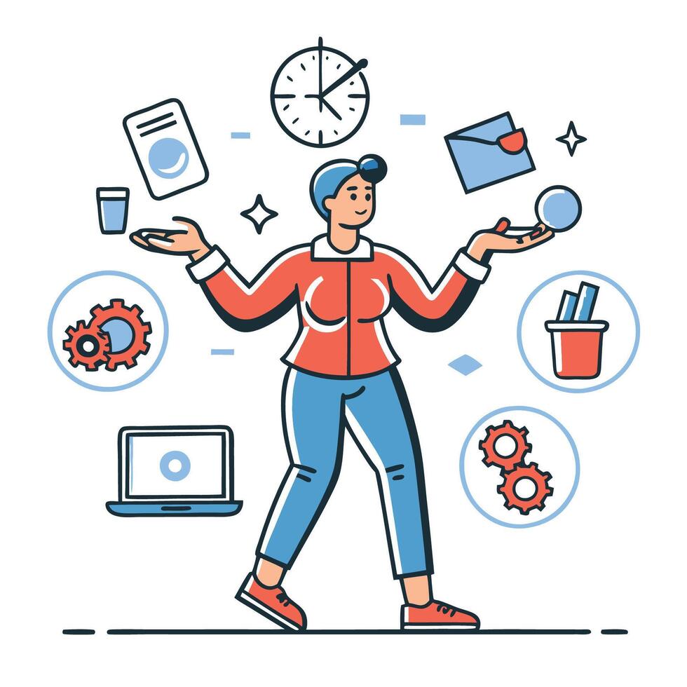Concept Illustration Depicting the Efficiency of Effective Multitasking vector