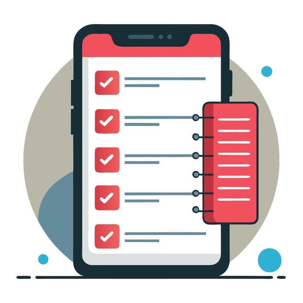 Conceptual Illustration of a Mobile Device Displaying a Comprehensive List of Notes vector