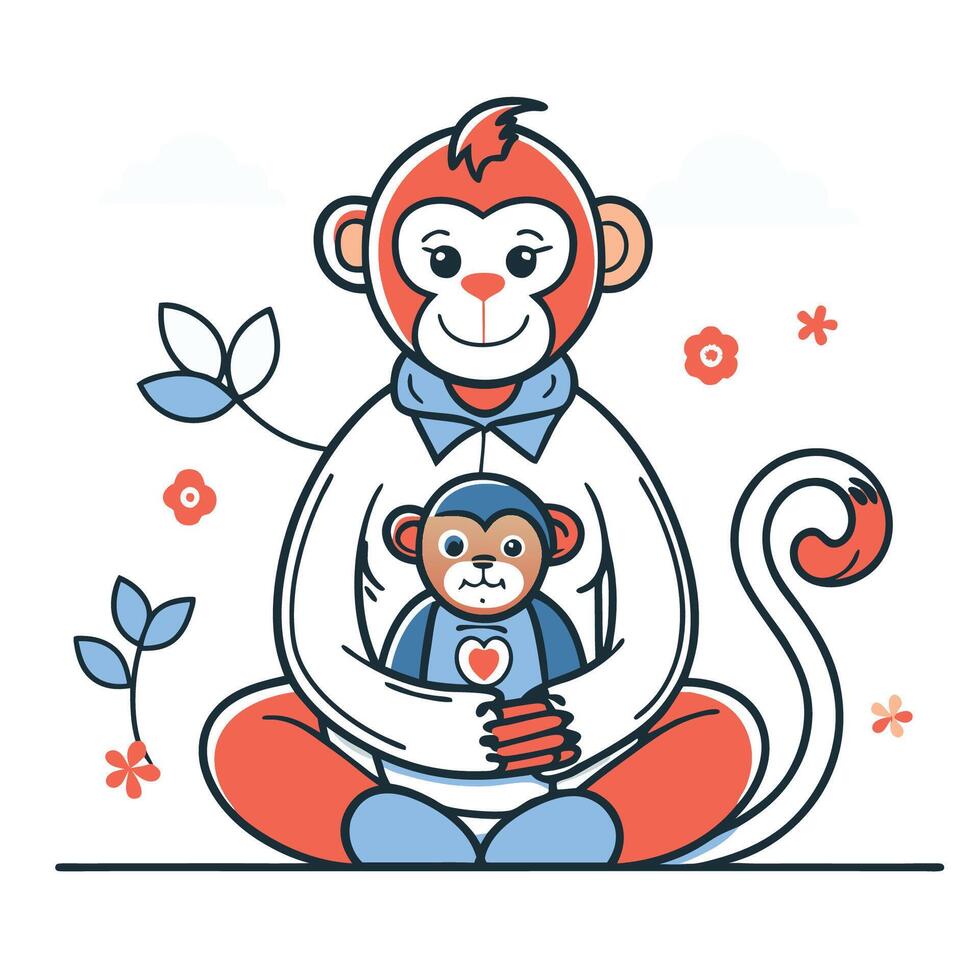Affectionate Maternal Moment Monkey Mother Nurturing Her Baby vector