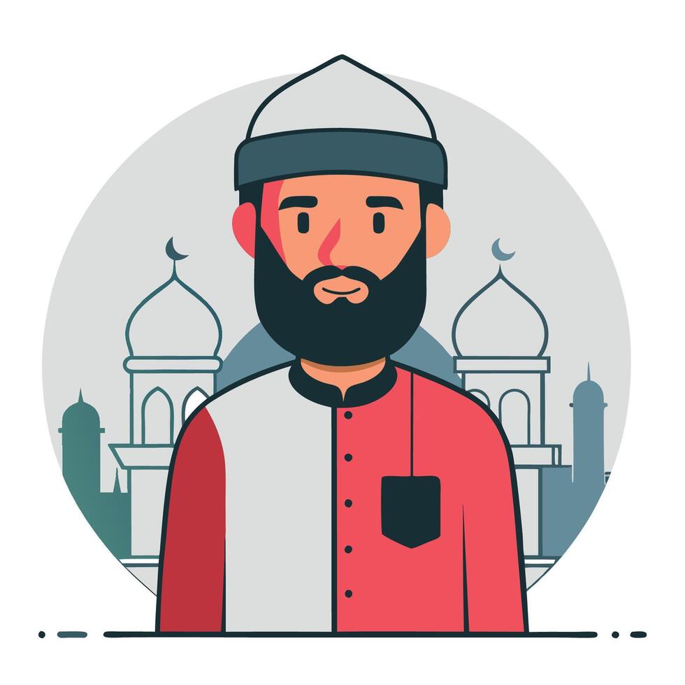 Faith and Religion A Portrait of a Muslim Man in Thought vector