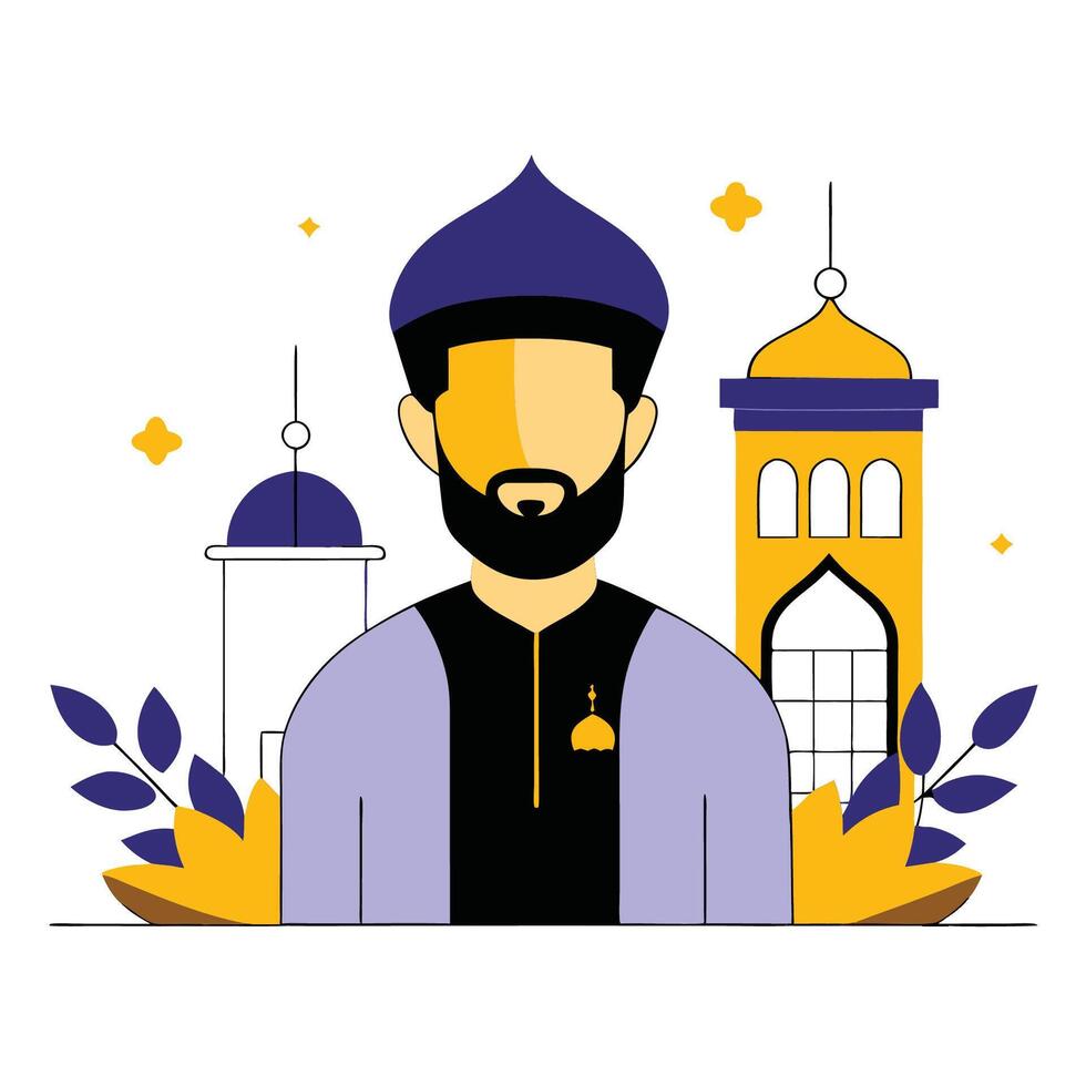 Portrait of a Contemplative Muslim Man Deep in Thought vector