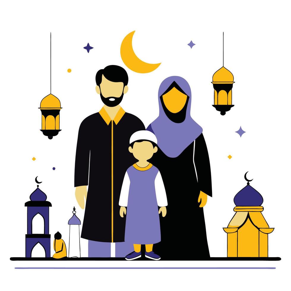 Smiling Muslim Family Enjoying a Relaxing Afternoon Outdoors vector