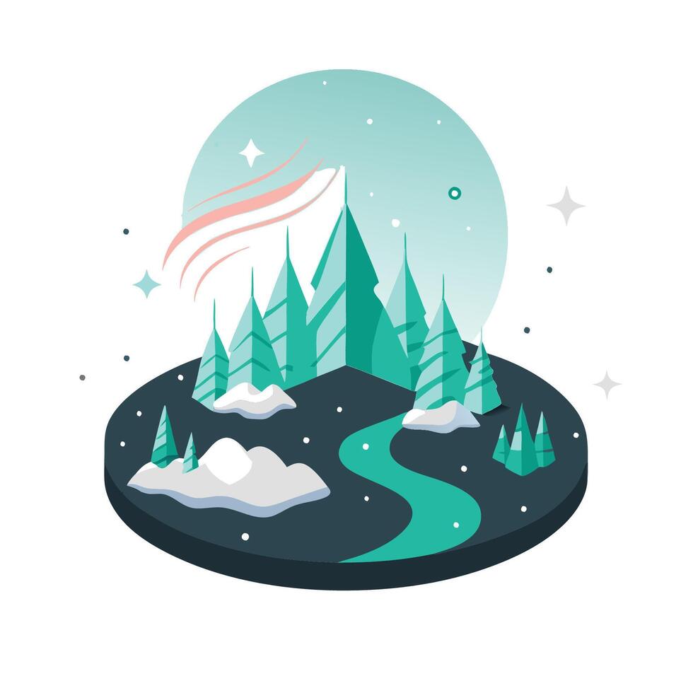 Majestic Northern Lights Dancing Over the Arctic Sky in Dramatic Illustration vector