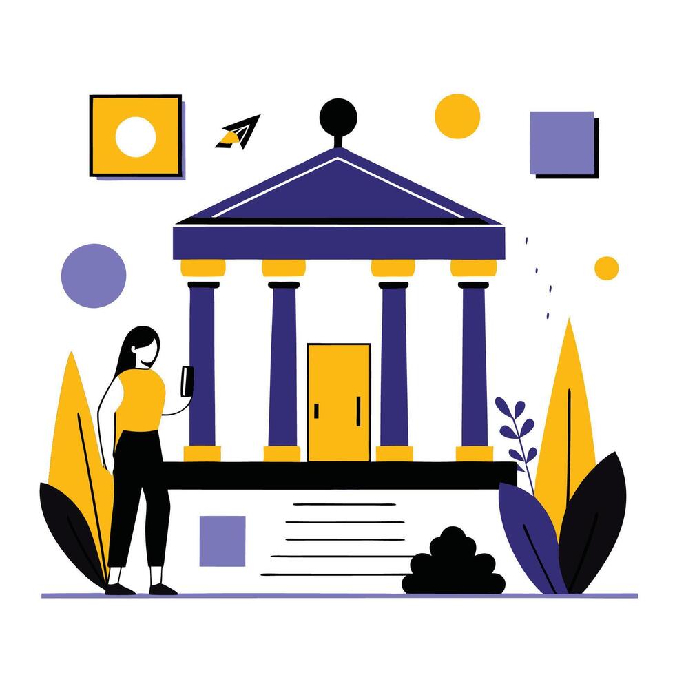 Modern Museum Concept Illustration with Futuristic Architecture and Visitors vector