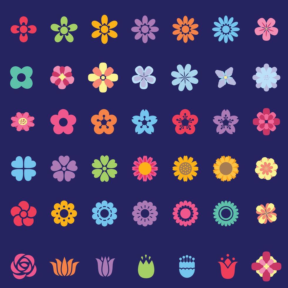 Set flower color icons illustration on background vector