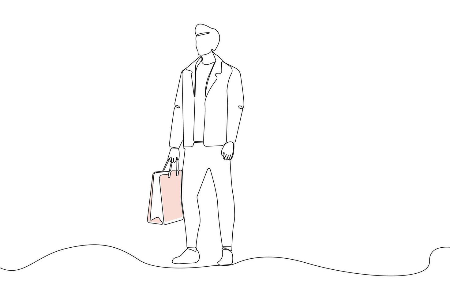Continuous single-line art drawing of man holding shopping bags. vector