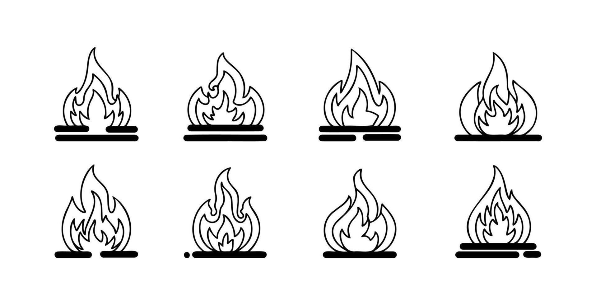 Eight simple fire icons arranged parallel in two rows vector