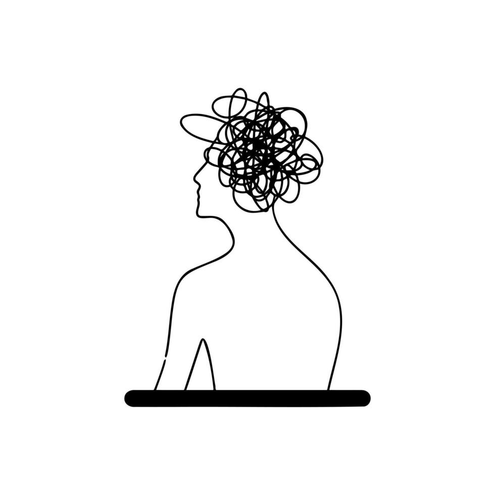 Chaotic expressions of confusion and overwhelm are illustrated through tangled lines and human silhouettes vector