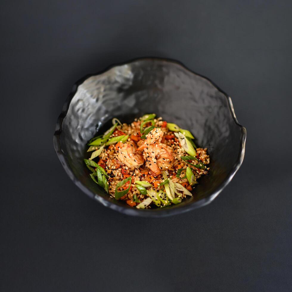 Rice with shrimp vegetables and sesame photo