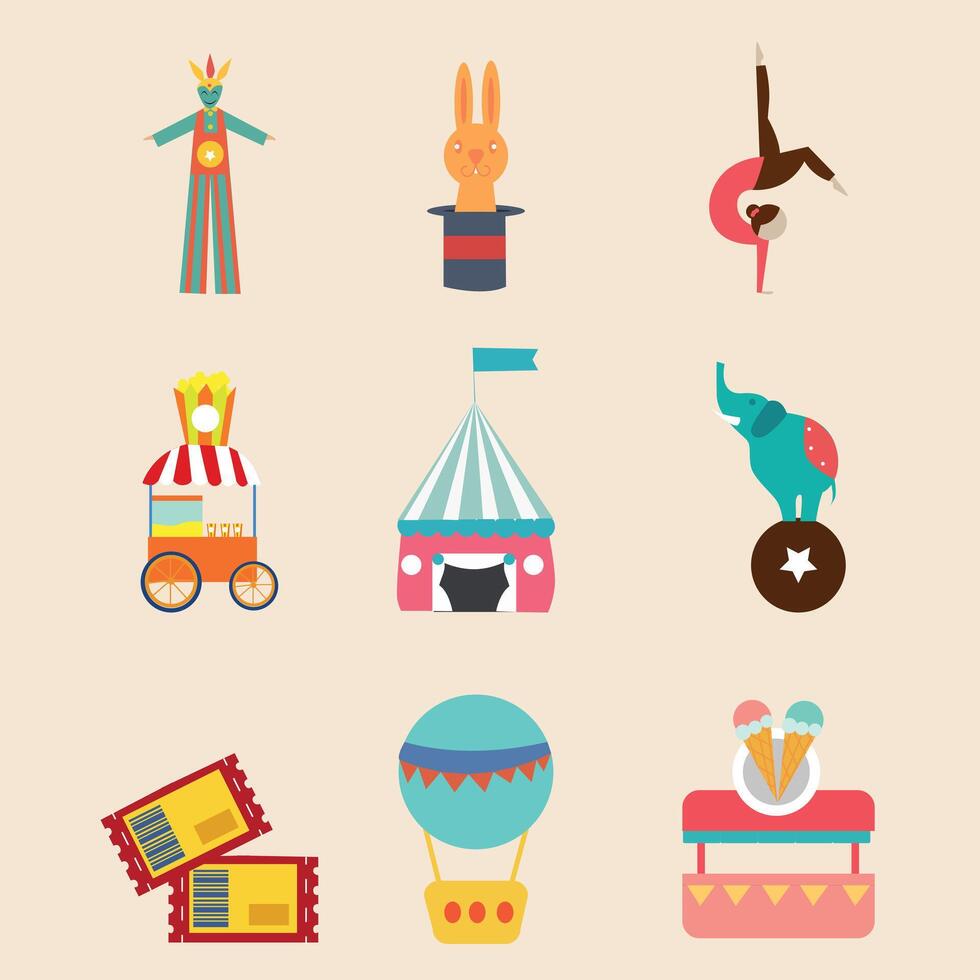 Collection of carnival illustration elements in flat design style vector