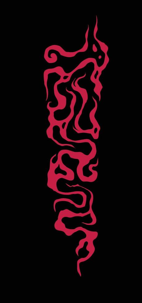 Abstract wavy and swirled elements, tattoo style, red color on black background vector