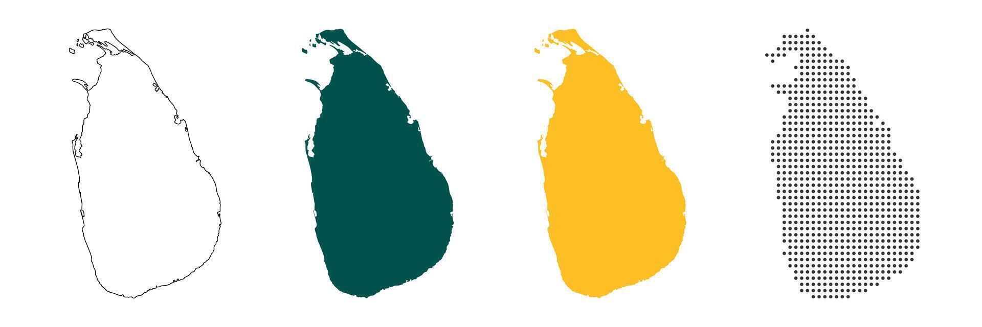 Sri Lanka map in various style outline, green, yellow, and dotted vector