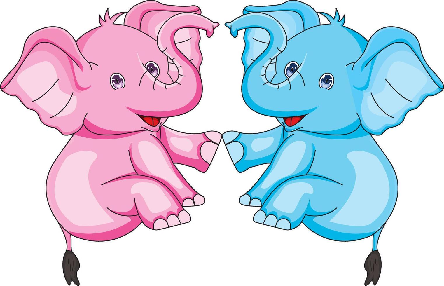 Baby Elephant Sitting On Floor Making Heart Shape With Their Tongue Illustration vector