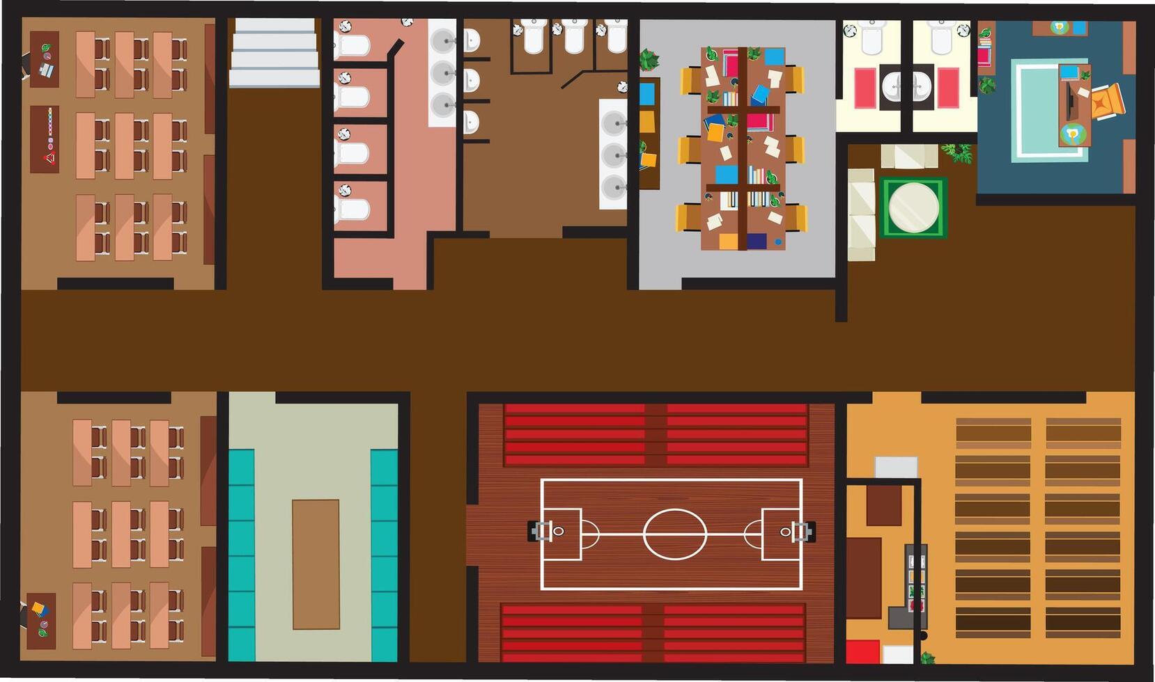 Top View College Interior Design University Inside Illustration vector