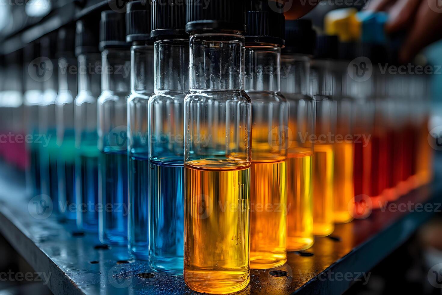 Chromatic Liquid Spectrum, Laboratory Vials Displaying Diverse Hues of Science photo
