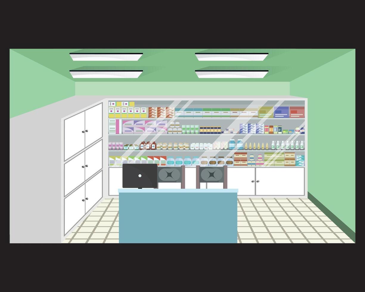 Hospital Pharmacy Room Interior Design Healthcare Medical Illustration vector