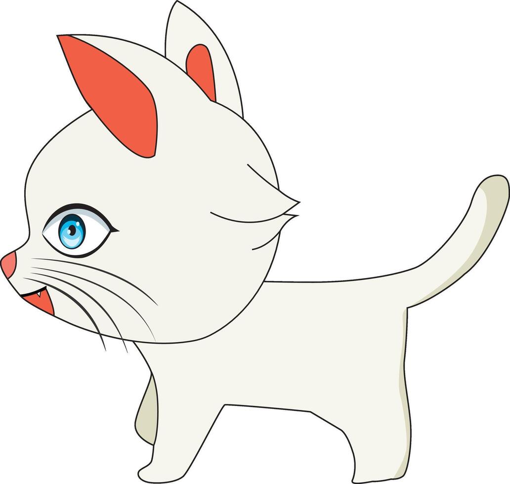 Cartoon Cat Side View Smiling Kitten Illustration vector