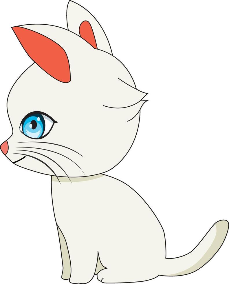 Cute Cat Side View Sitting On Floor White Kitten Illustration vector