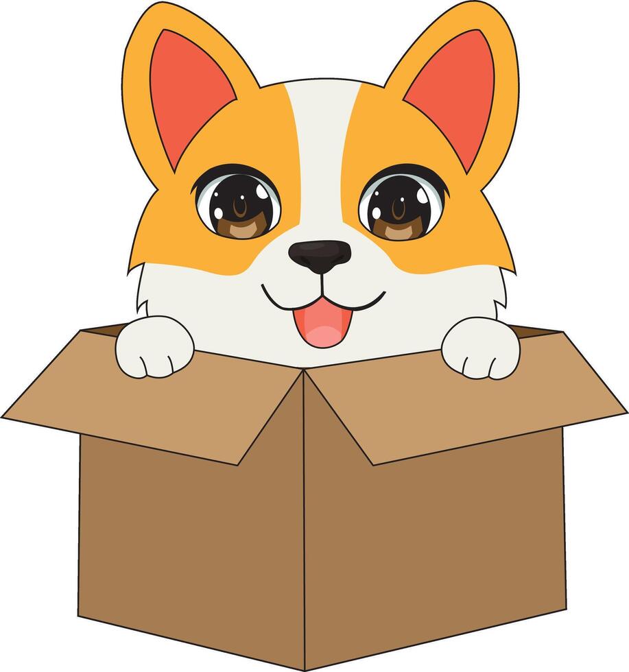 Cute Border Collie Dog In Box, Concept Adopt The Pet Illustration vector