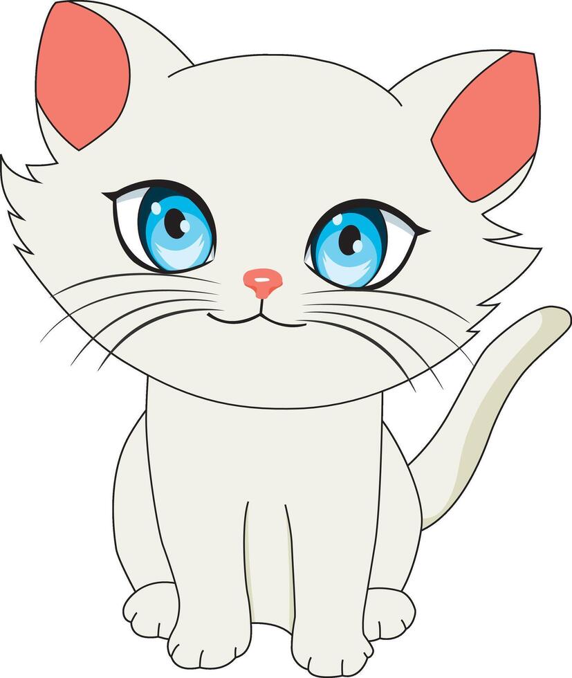 Cute White Cat With Blue Eyes Persian Chibi Kitten Illustration vector